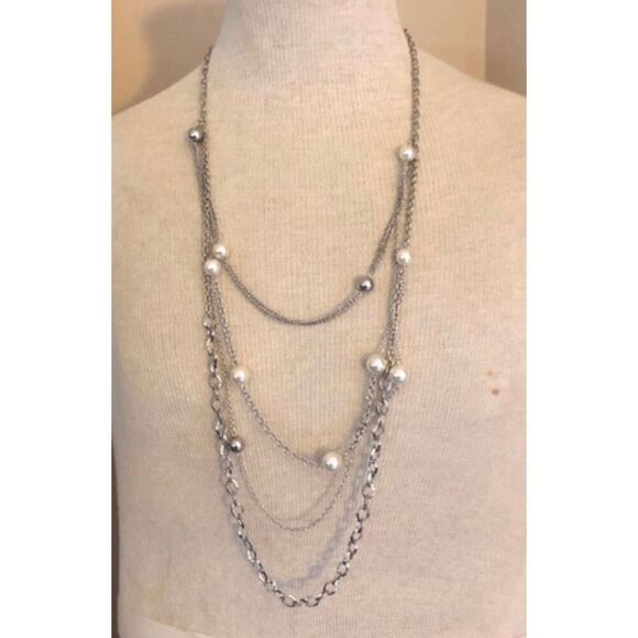 Premier Designs‎ Necklace Fashion Sense Faux pearls multistrand silver chain - Picture 3 of 3
